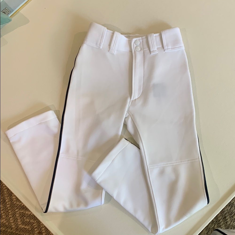 Mizuno Performance Baseball Pants White with Navy Piping Boys Size Medium